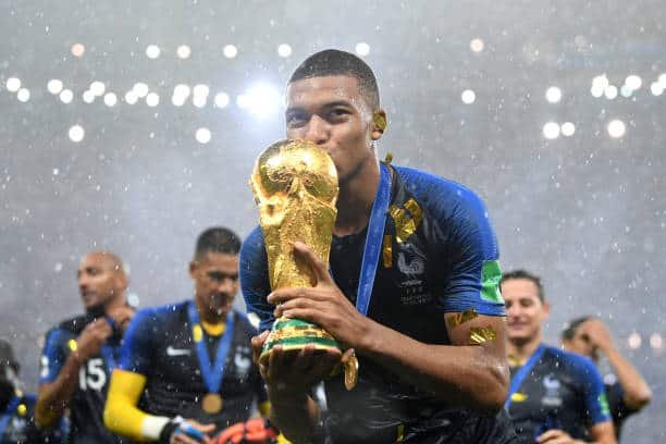 Mbappe celebrates a World Cup victory.