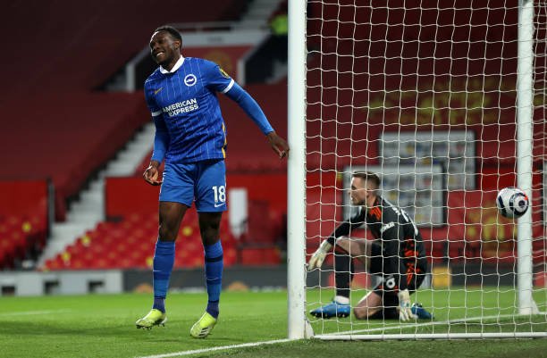 Former Manchester United striker Danny Welbeck celebrates his goal.