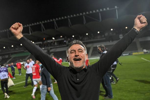 Lille manager Christophe Galtier celebrating their momentous title win amidst rumours linking him to replacing Gattuso (Photo by LOIC VENANCE / AFP) (Photo by LOIC VENANCE/AFP via Getty Images)