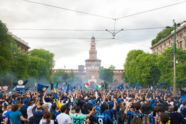 Inter Milan fans celebrating their title win.