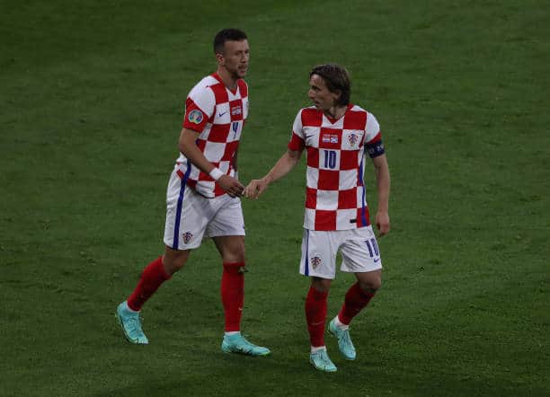 Modric and Perisic of Croatia has a round of 16 tie with Spain to look forward too (Photo by Ian MacNicol/Getty Images)
