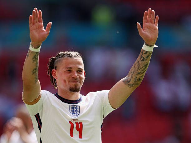 LONDON, ENGLAND - JUNE 13: Kalvin Phillips of England acknowledges the fans following victory in the UEFA Euro 2020 Championship Group D match between England and Croatia at Wembley Stadium on June 13, 2021 in London, England. (Photo by Eddie Keogh - The FA/The FA via Getty Images)