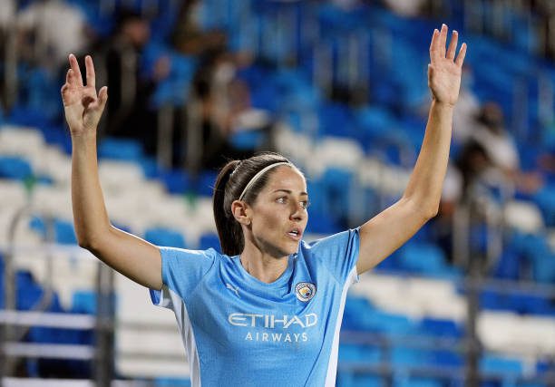 MADRID, SPAIN - AUGUST 31: Vicky Losada of Manchester City gestures during UEFA Women's Champions League Round 2 match between Real Madrid and Manchester City at Estadio Alfredo Di Stefano on August 31, 2021 in Madrid, Spain. Along with Tobin Heath, another of the big WSL signings this window! (Photo by Angel Martinez/Getty Images)