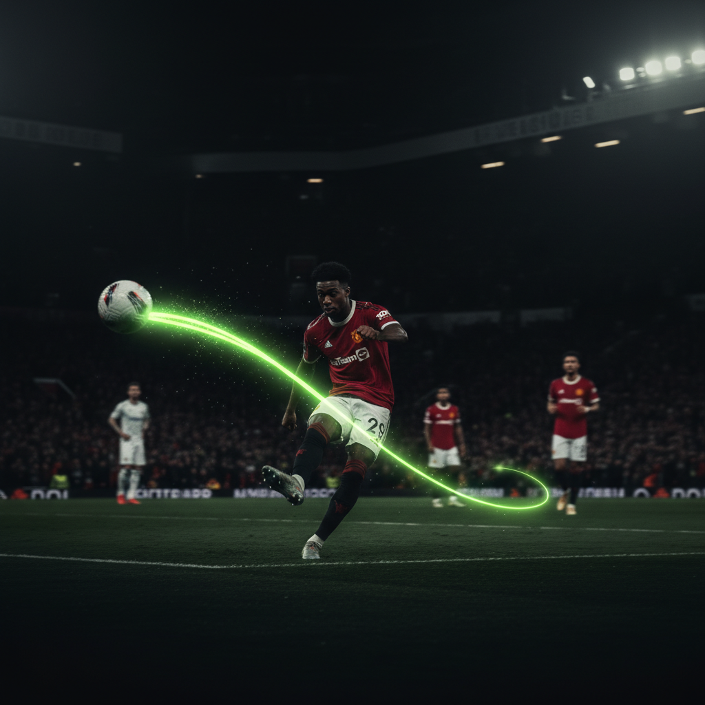 A wide shot of a football stadium during a night match, with blurred action on the pitch and vibrant stadium lights.