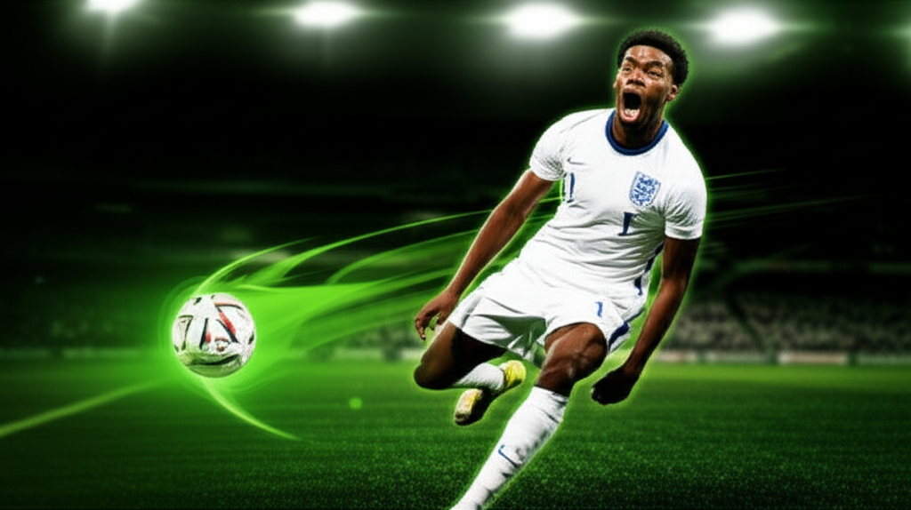 Jobe Bellingham celebrates his first goal for England U21 against Kazakhstan.