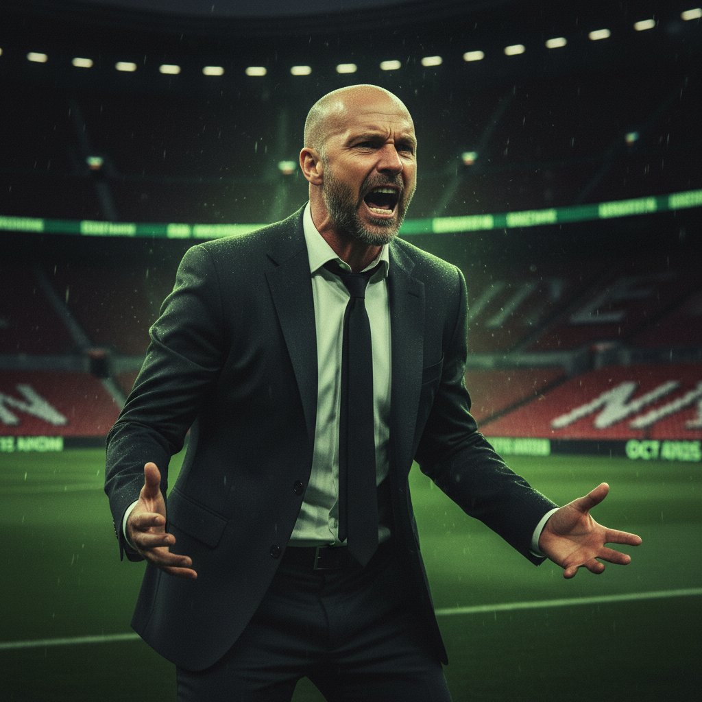 Timeline graphic showing Erik ten Hag's sackings from Manchester United and Bayer Leverkusen.