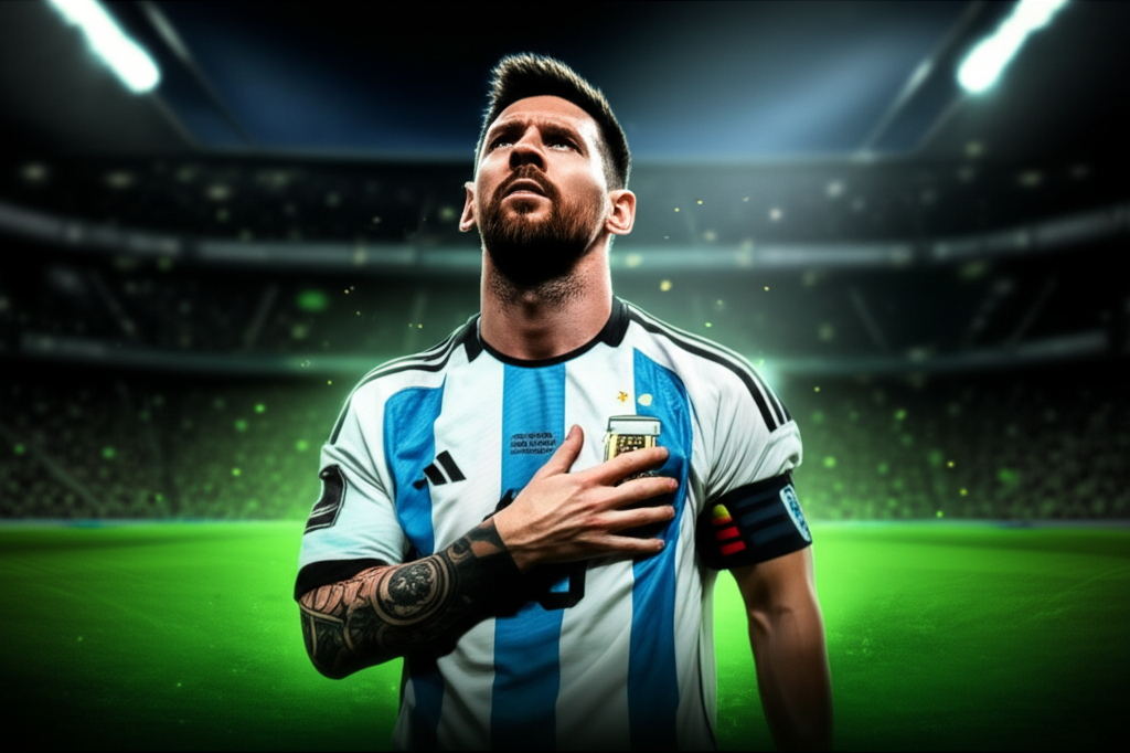 An emotional Lionel Messi with his hand on his heart during his final competitive home match for Argentina.