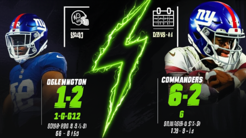 Key stats infographic for the Giants vs Commanders game, showing historical record, 2024 season records, and current betting odds.
