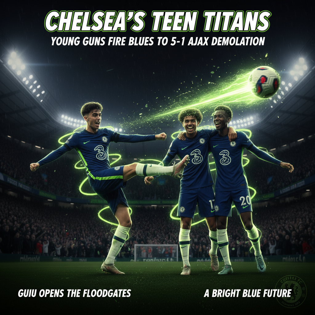Chelsea's teenage goalscorers celebrate a memorable 5-1 Champions League victory.