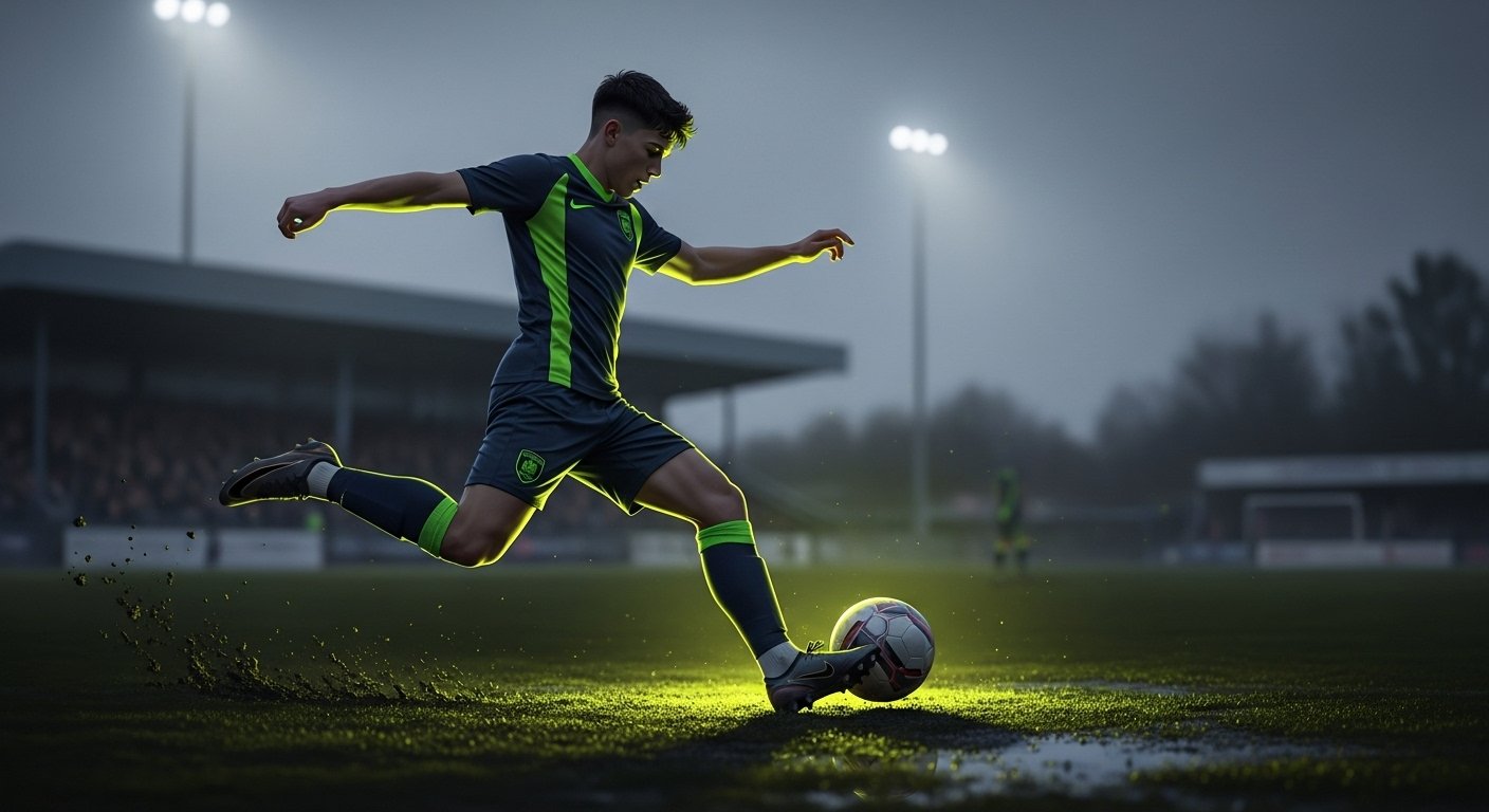A non-league footballer showcasing skill and determination during a competitive match.