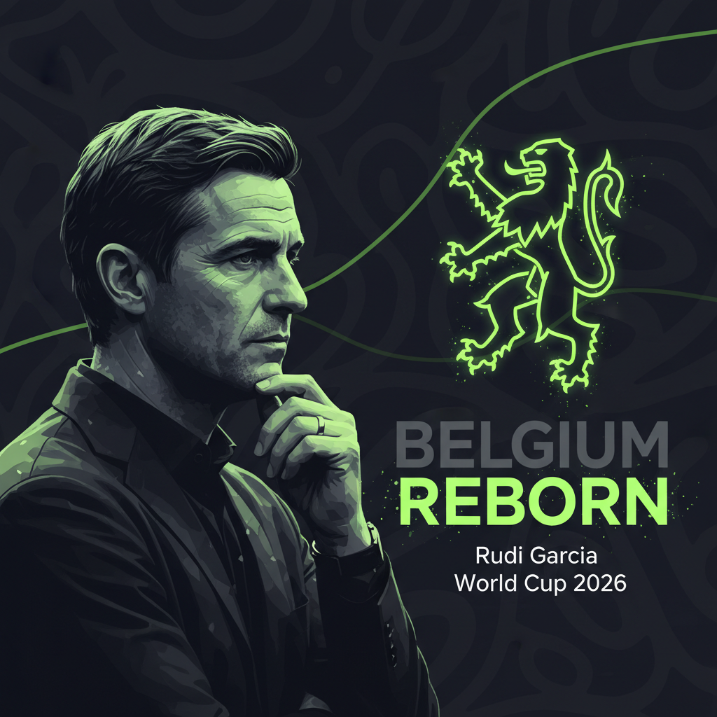 A football with a lime green pattern powerfully hitting the back of a dark net, symbolising a goal for the Belgian national team.