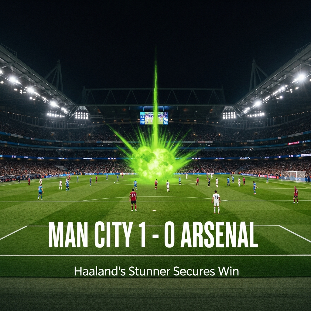 A 16:9 cinematic sports thumbnail with a dark, moody tone. The background is a dimly lit, out-of-focus football stadium. Overlaying this are sharp, abstract geometric shapes and lines in a vibrant lime green. In the center, the bold, modern text "ELCHE 2 - 2 REAL MADRID" is prominently displayed. Below it, in a smaller font, is "Bellingham's Late Goal Saves a Point". The overall aesthetic is sleek, energetic, and high-tech.