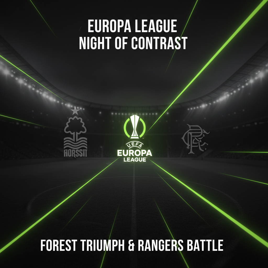 Rangers and Braga players compete for the ball during their intense Europa League match at Ibrox.