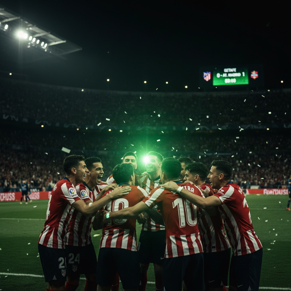 Atlético de Madrid players celebrate their hard-fought 1-0 LaLiga win against Getafe.