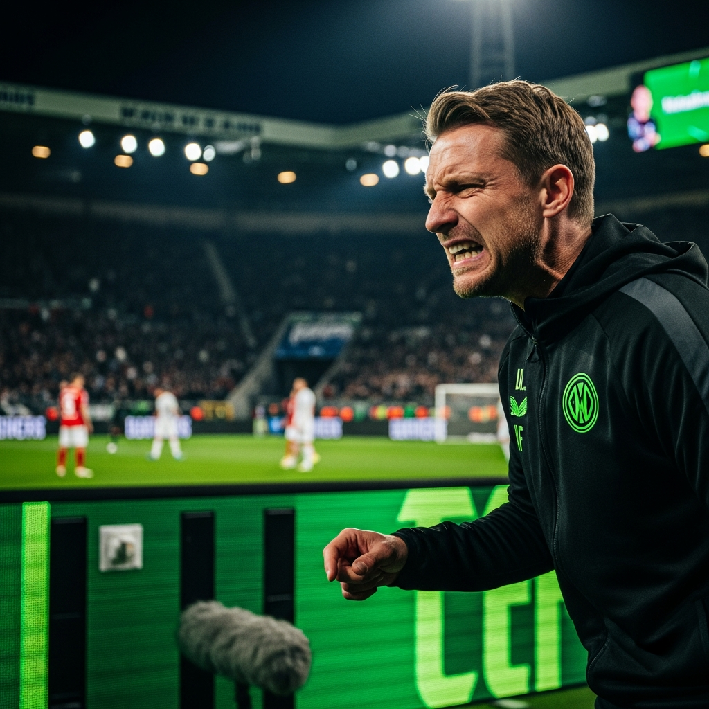 Dejected Crystal Palace player with Strasbourg 2-1 scoreboard in background.