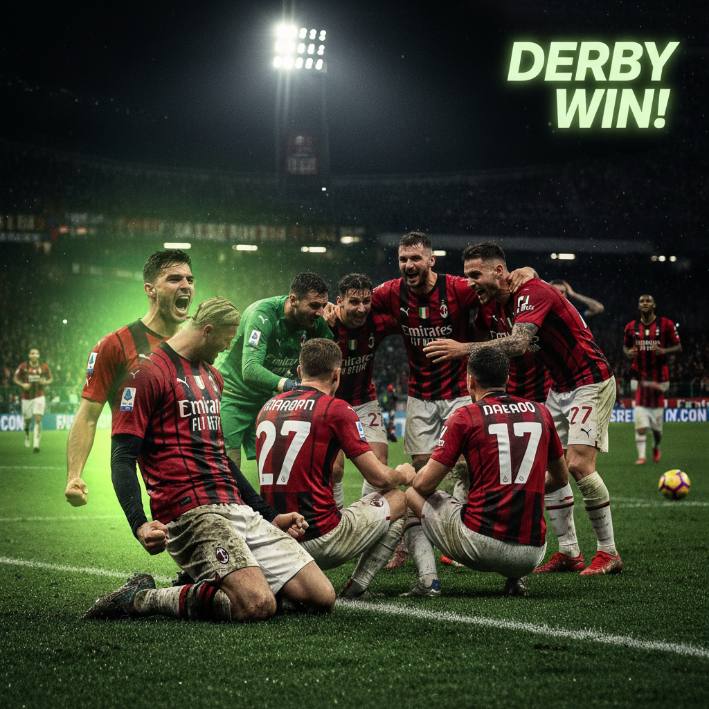 AC Milan players in action during a match, showcasing their team spirit.