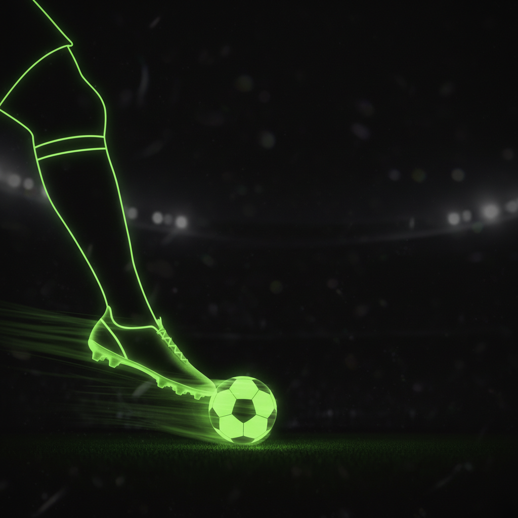 A lime green football hitting the back of the net, representing the predicted 1-0 scoreline in the Man Utd vs Everton match.