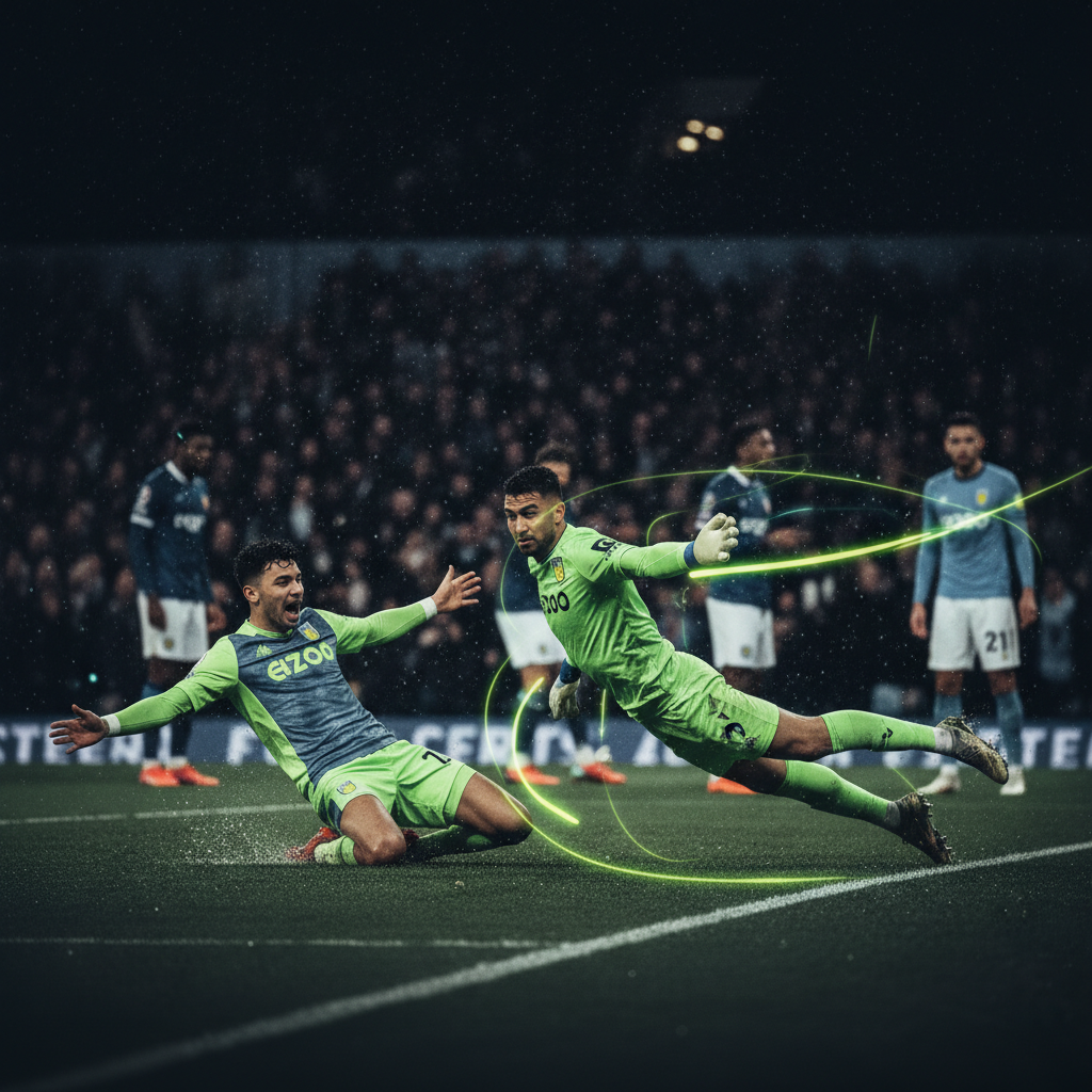 A football hits the back of the net from a free-kick in the Aston Villa vs Bournemouth match.