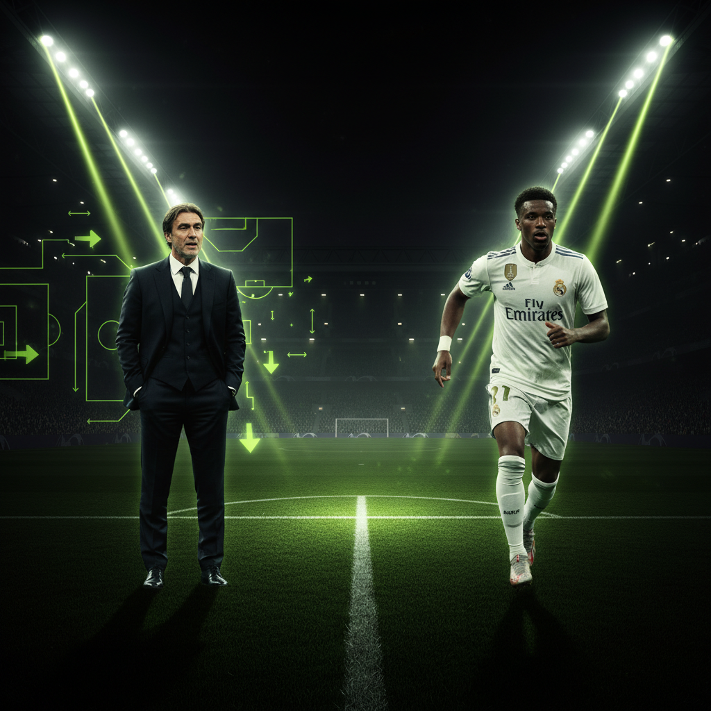 The famous "This Is Anfield" sign lit in lime green ahead of the Liverpool vs Real Madrid match.