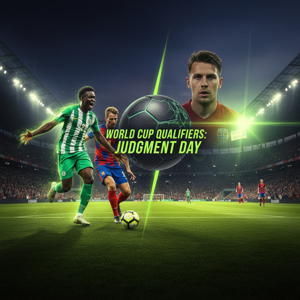 A Nigerian player on the attack against DR Congo during the intense CAF World Cup playoff final.