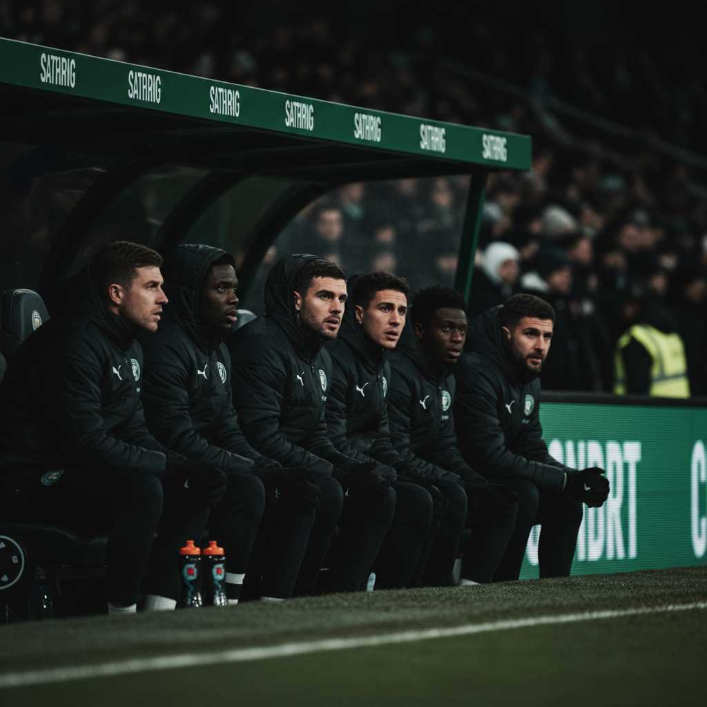 Erling Haaland being double-teamed by opposing defenders, highlighting Manchester City\