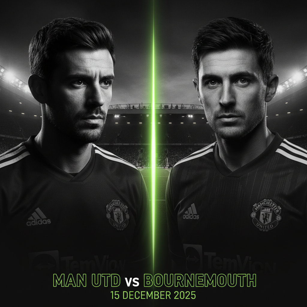 Manchester United’s starting line-up graphic for the match against Bournemouth with a lime green and dark theme.