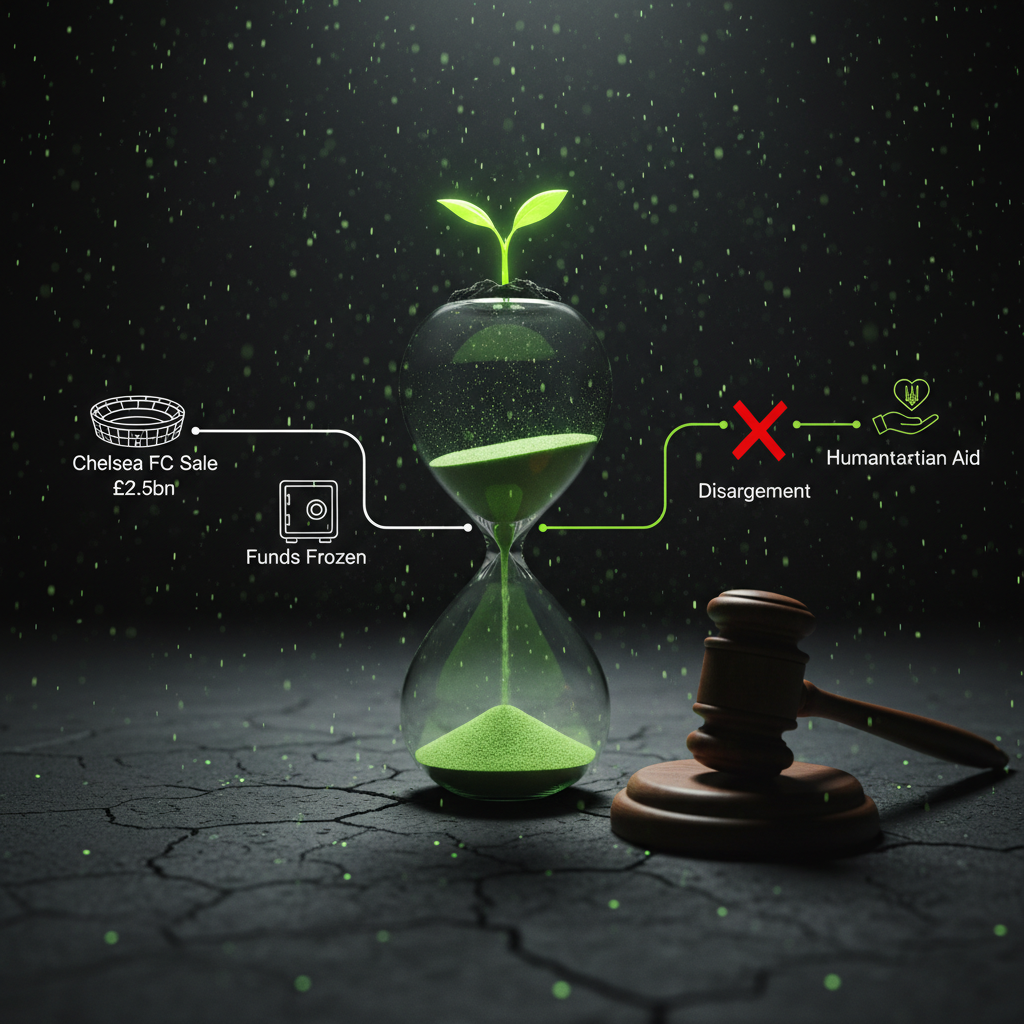 Abstract image representing humanitarian hope, with a lime green plant shoot growing in a dark environment.