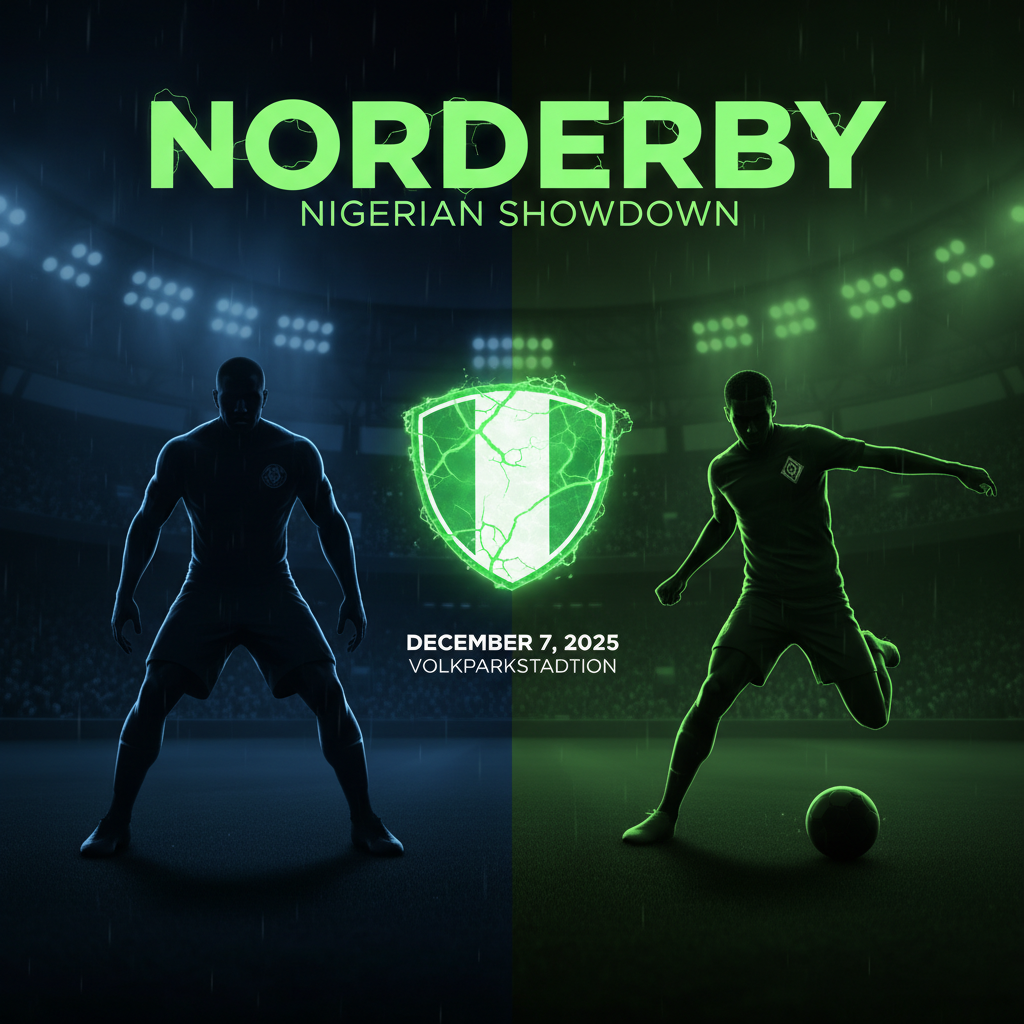 Werder Bremen's Nigerian forward Justin Njinmah celebrating a goal in the historic Nordderby.