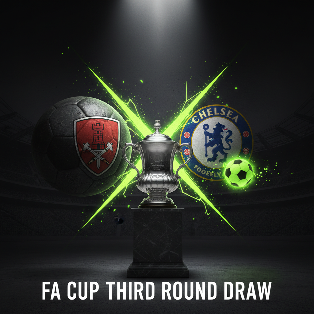 Stylized image of Charlton Athletic and Chelsea crests clashing ahead of their London derby in the FA Cup third round.