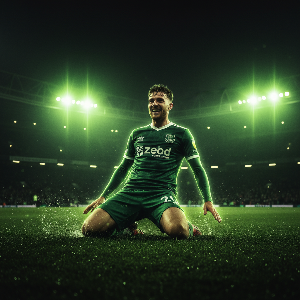 Nottingham Forest's Morgan Gibbs-White controlling the football during a match, highlighted with a lime green and dark color scheme.