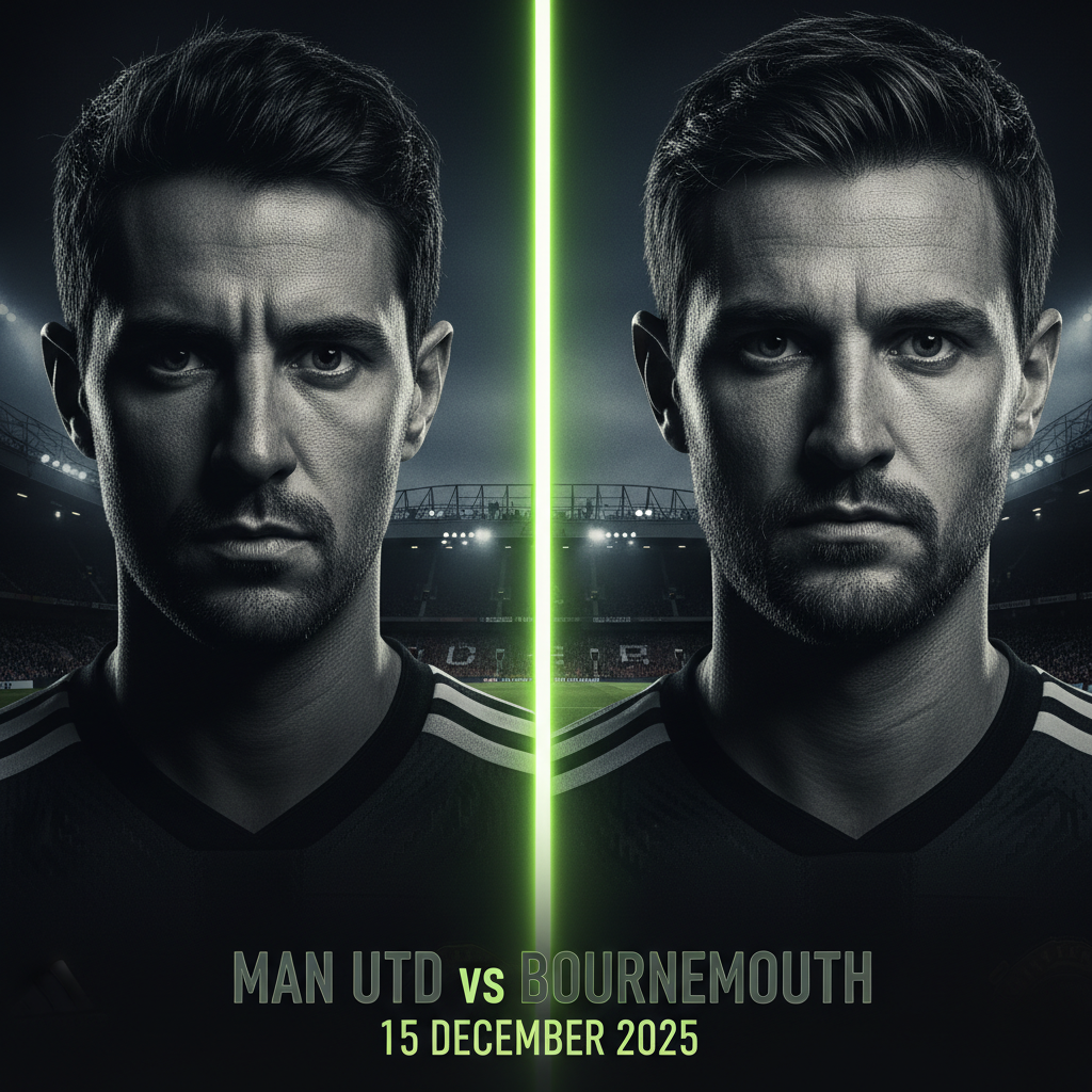 Benjamin Sesko warms up on the bench for Manchester United, with dramatic dark and lime green lighting.