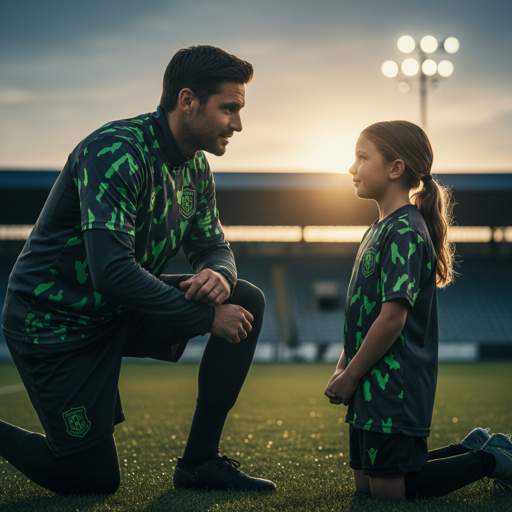 Young football players training and celebrating on the field, showing determination and teamwork.