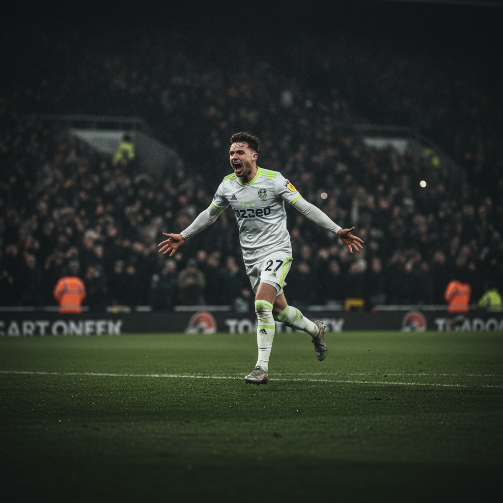 Marc Guéhi of Crystal Palace makes a crucial defensive tackle in an away match, highlighted with a lime green and dark color theme.