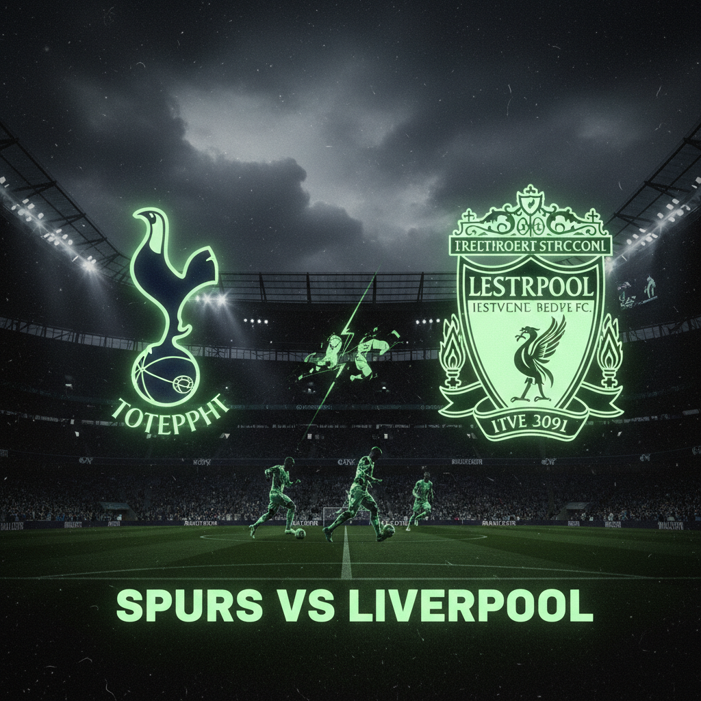 Head-to-head stats for Tottenham Hotspur vs Liverpool in a dark and lime green graphic.