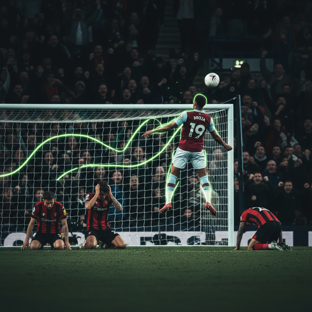 Antoine Semenyo of Bournemouth celebrates his goal against Burnley in a lime green and dark tone.