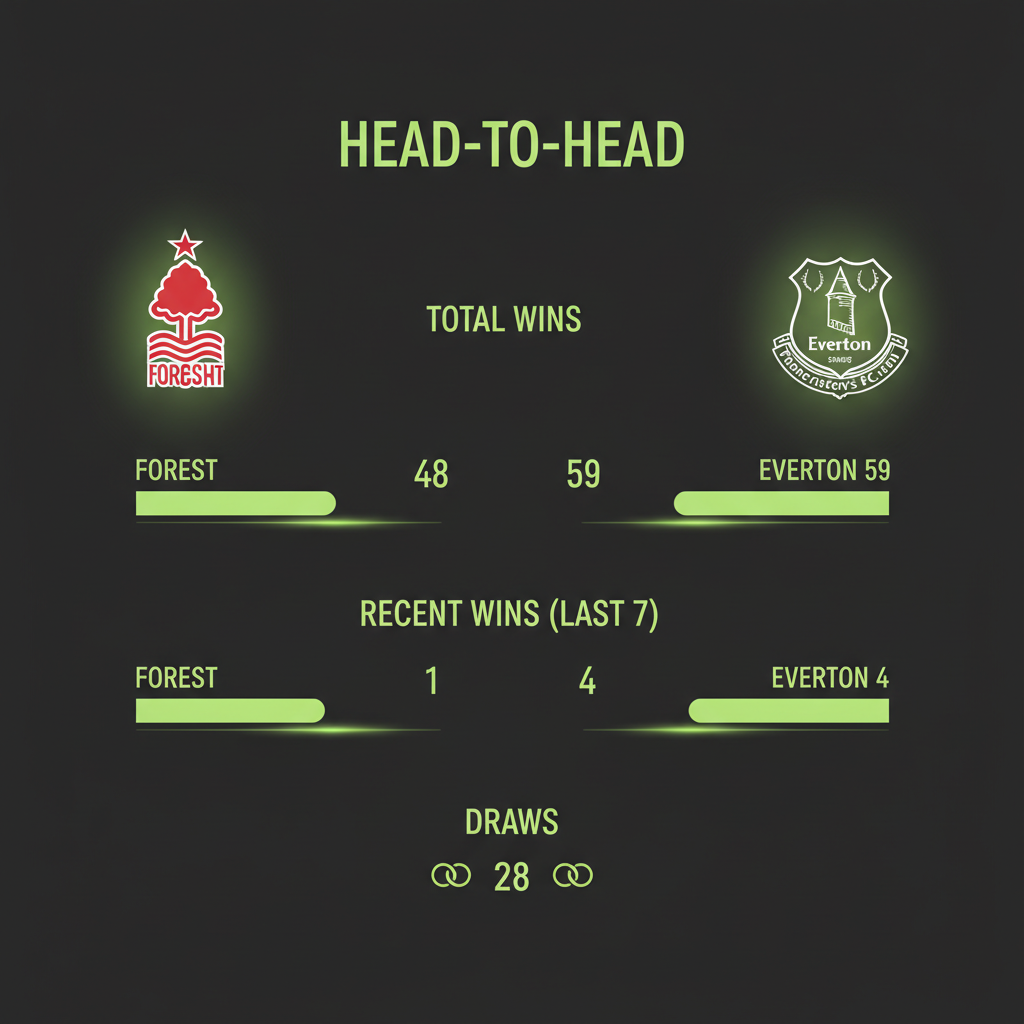 A dynamic action shot of an Everton player in a dark away kit making a sliding tackle towards a Nottingham Forest player in a home red kit, with a lime green motion trail effect following the ball.