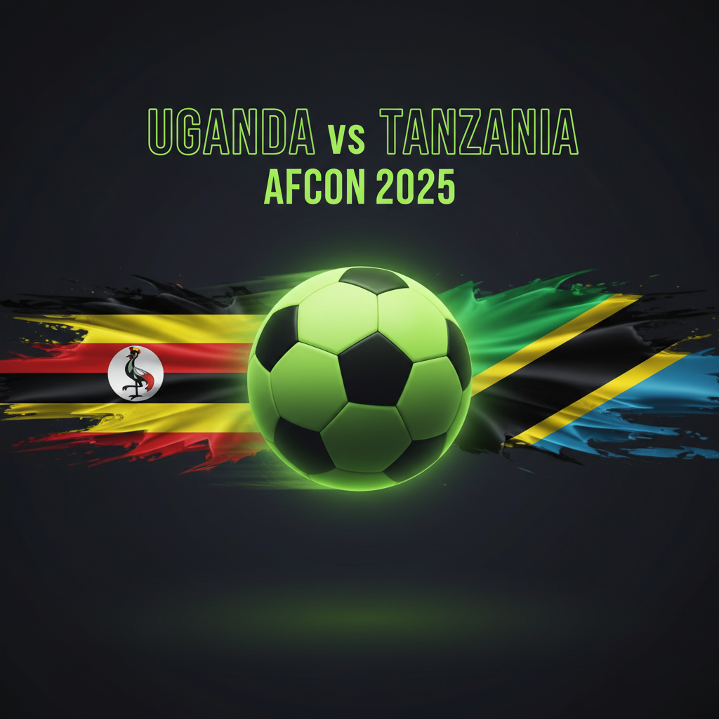 Broadcast guide for Uganda vs Tanzania AFCON match, showing logos of SuperSport, beIN Sports, and Channel 4. Simple icons of a television, a laptop, and a smartphone are displayed, representing different ways to watch.