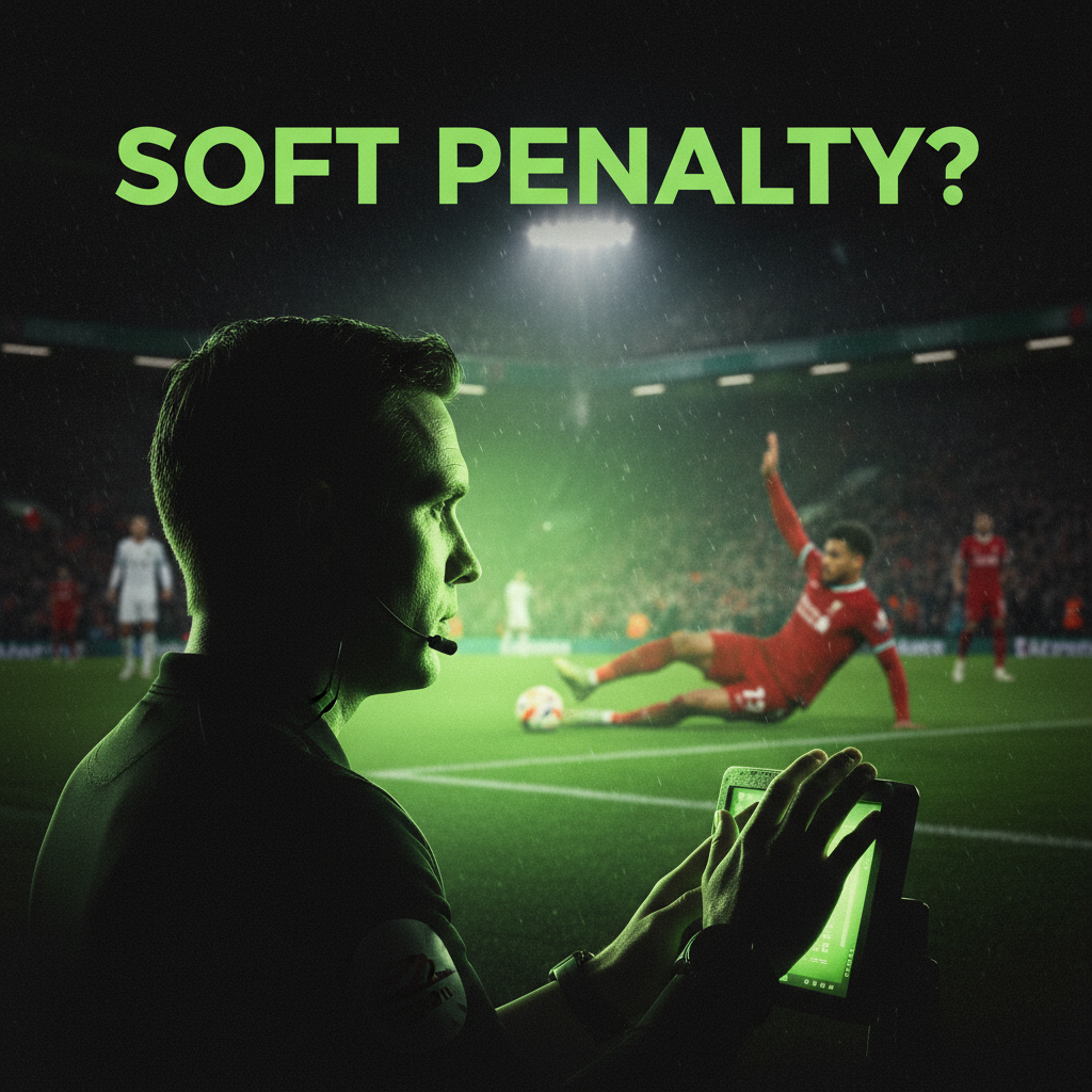 A bar chart comparing Liverpool's penalties from VAR to the Premier League average, in a lime green and dark theme.