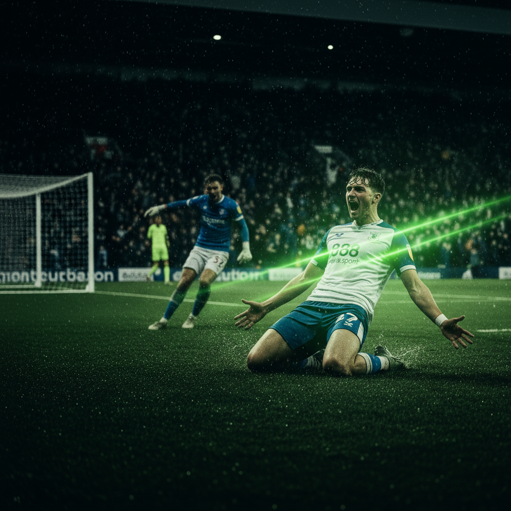 A general football action shot, possibly a defensive play or a missed shot, during the match between Preston North End and Oxford United.
