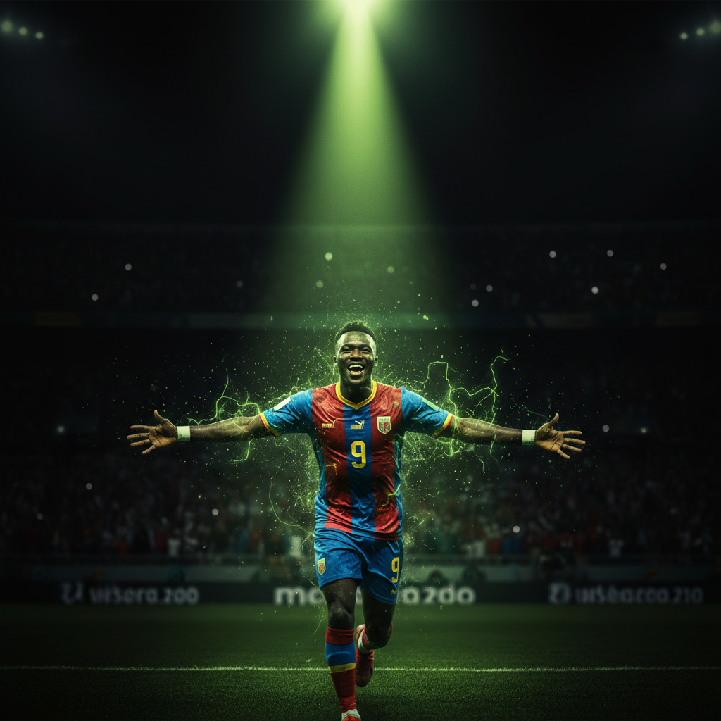 The Botswana national football team, The Zebras, in a determined huddle under lime green stadium lights.