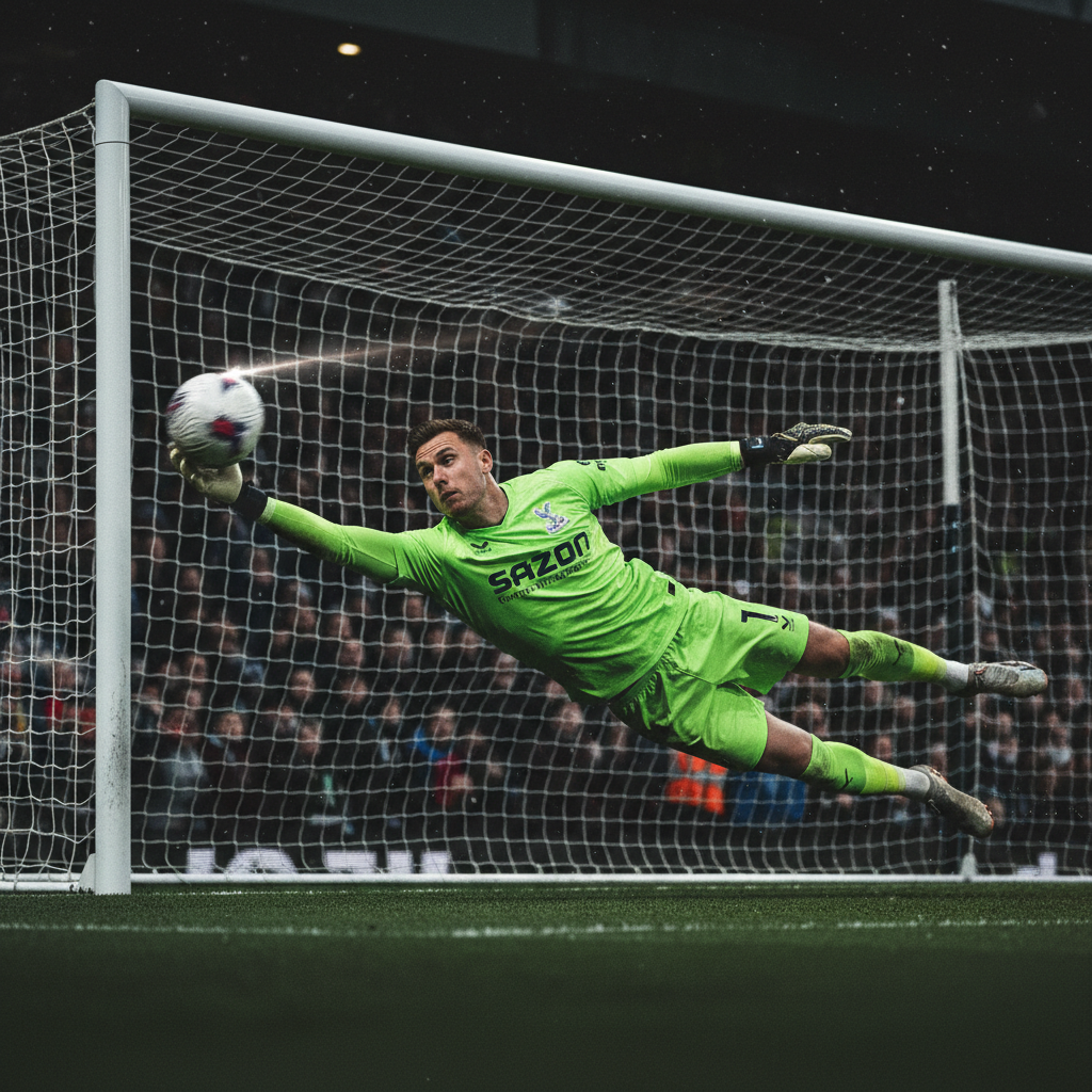 Crystal Palace defender Chris Richards clears the ball off the line to preserve the lead against Burnley.