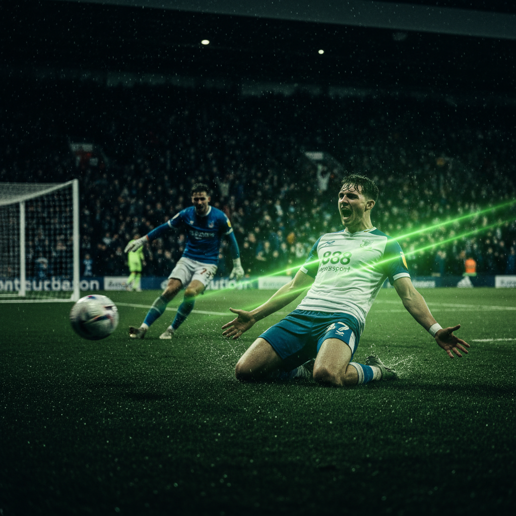 Preston North End defender Jordan Storey celebrates scoring the first goal against Oxford United.
