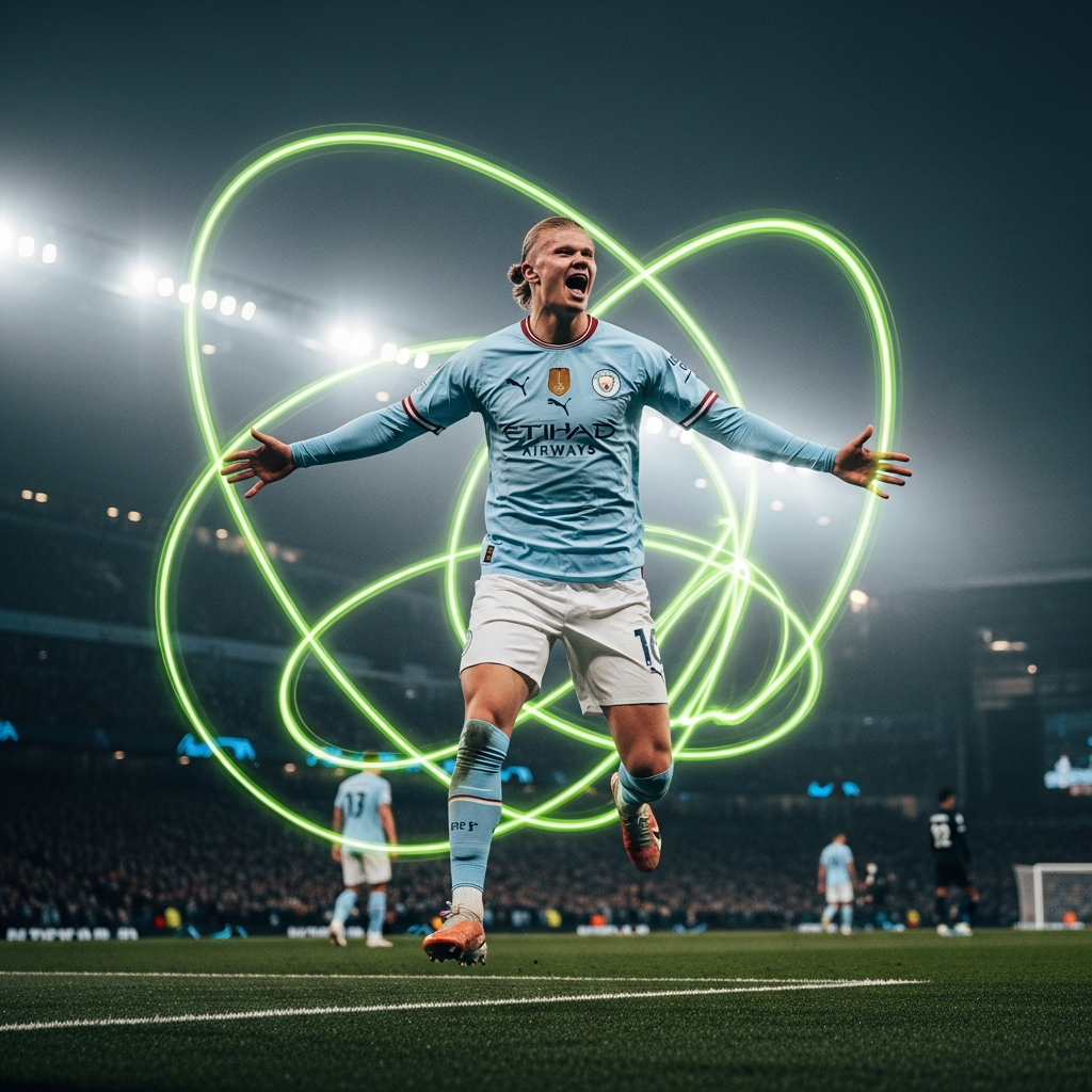 A hyper-realistic, dark-themed football match thumbnail with clashing Nottingham Forest and Manchester City crests, illuminated by vibrant lime green light trails.