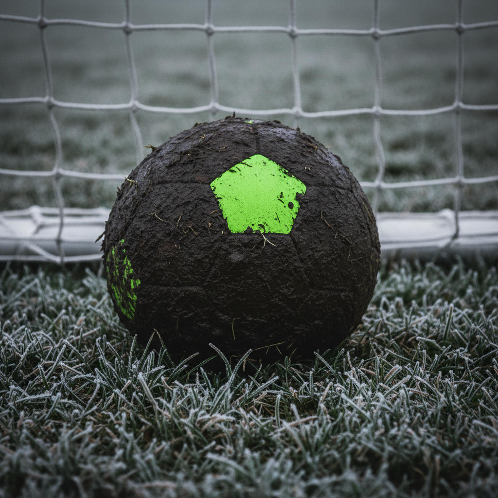 Mud-caked football boots after a cold Sunday League match.