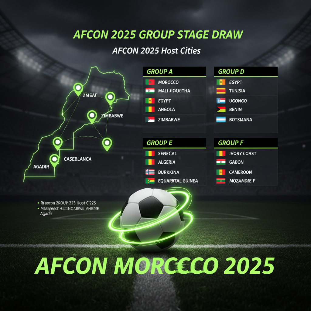 Map of Morocco showing the six host cities for AFCON 2025.