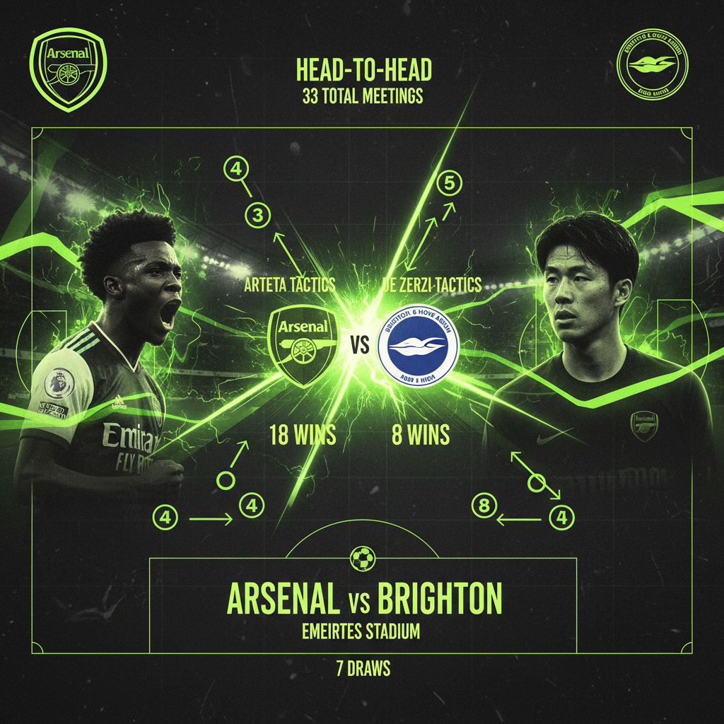 Arsenal vs Brighton head-to-head record stats graphic.
