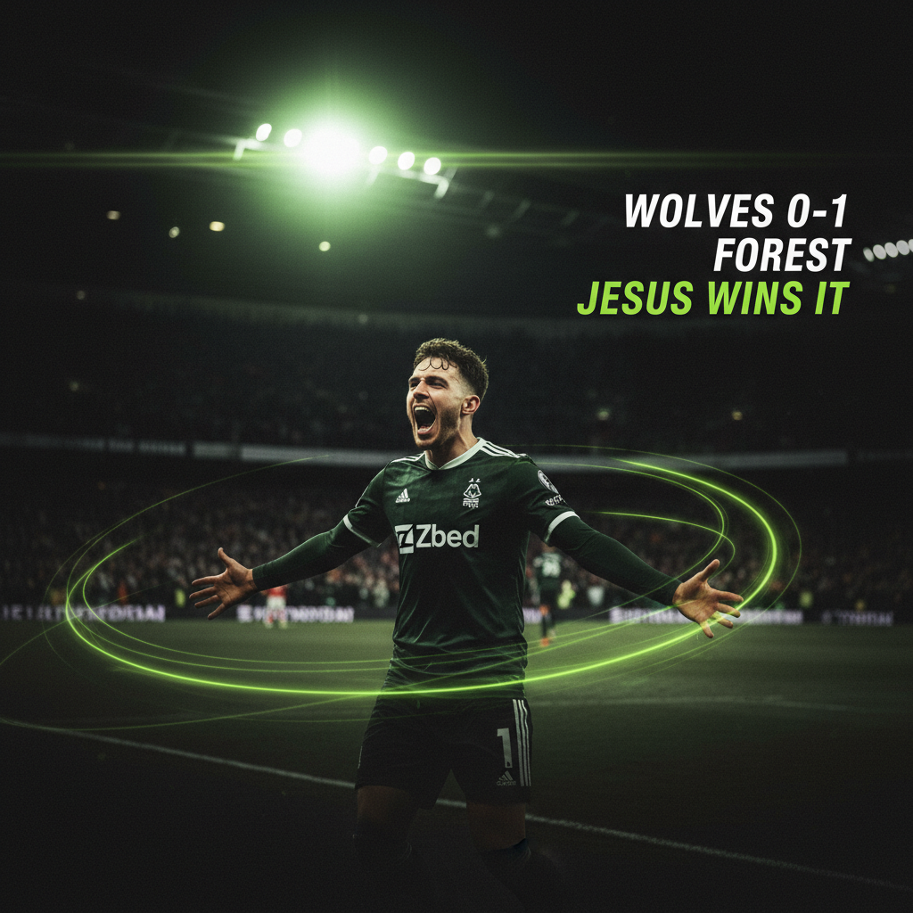 VAR disallows an early goal for Nottingham Forest against Wolves with a lime green offside line graphic.