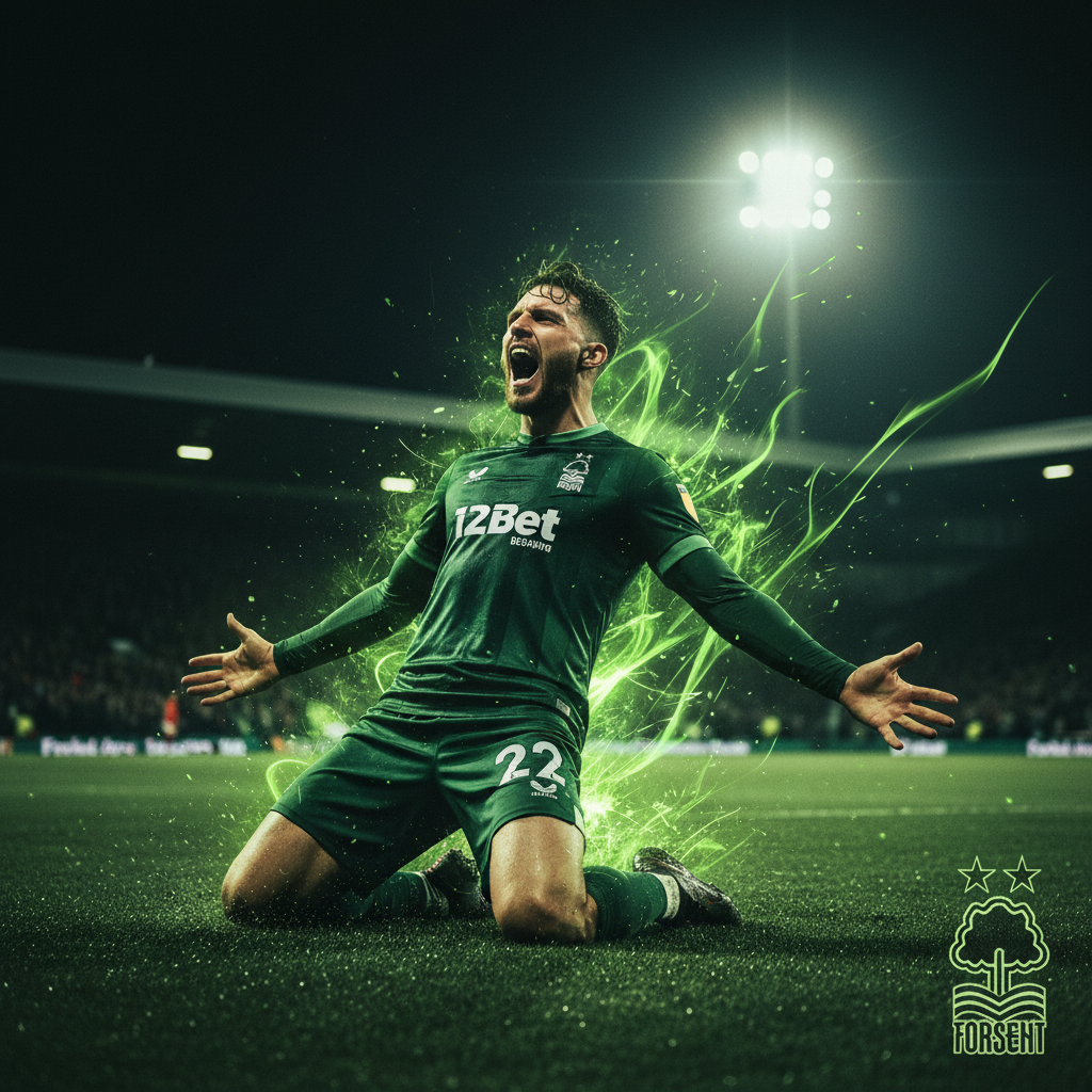 A dark tactical graphic showing Nottingham Forest's defensive shape in lime green against Wolves' attack.