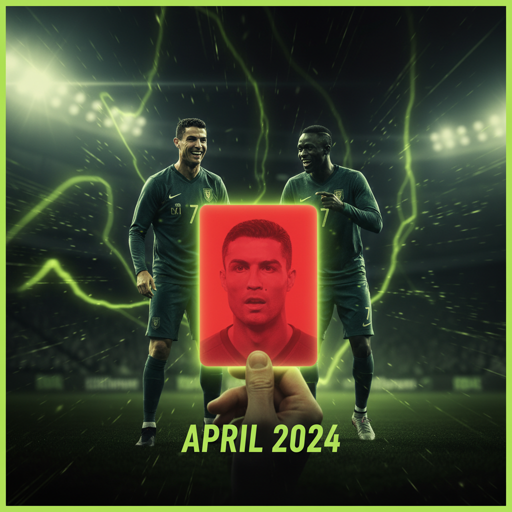 Cristiano Ronaldo in action, showcasing dynamic energy in a dark, lime-accented setting.