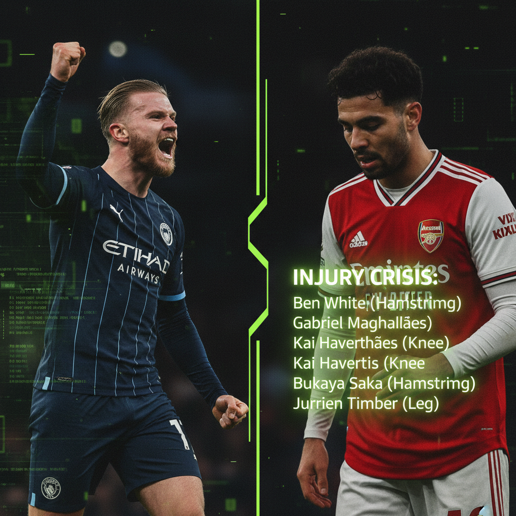 A dejected West Ham player sitting alone on a dark pitch, highlighted by a lime green light, representing the Premier League relegation battle.